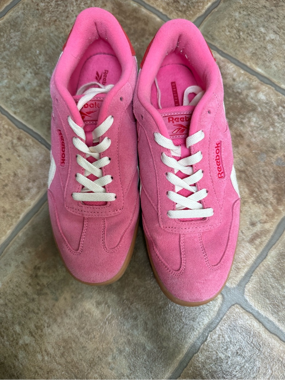 Reebok Women's Pink Suede Low-Top Sneakers with White Accents